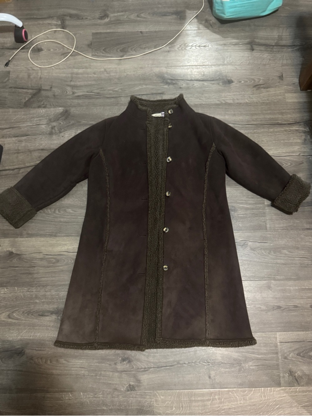 L.L. Bean Dark Brown Shearling Trim Trench Coat
